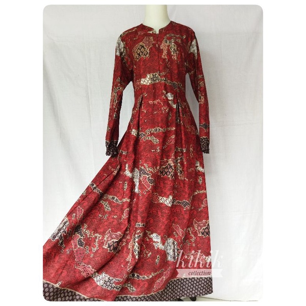 Long Dress Gamis Katun Motif Batik Pulau Indonesia Kualitas Premium Pakaian Muslim Wanita Modern Tra