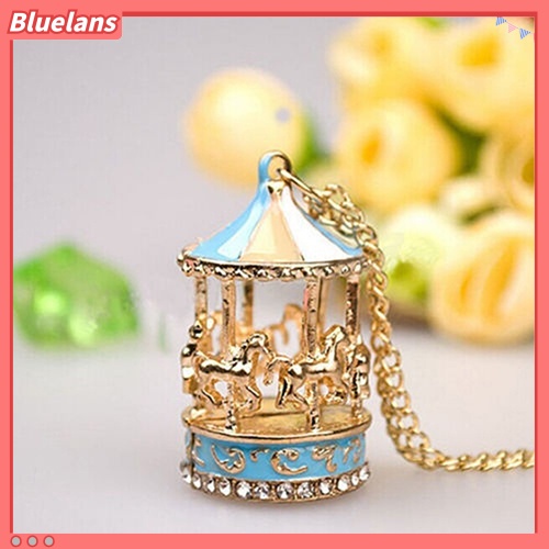 Bluelans Sweet Enamel Carousel Merry Go Round Horse Charm Pendant Sweater Chain Necklace