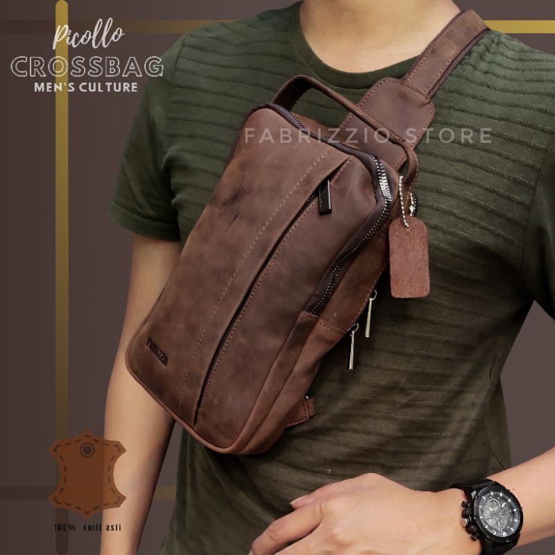 tas pria selempang dada kulit asli crossbody