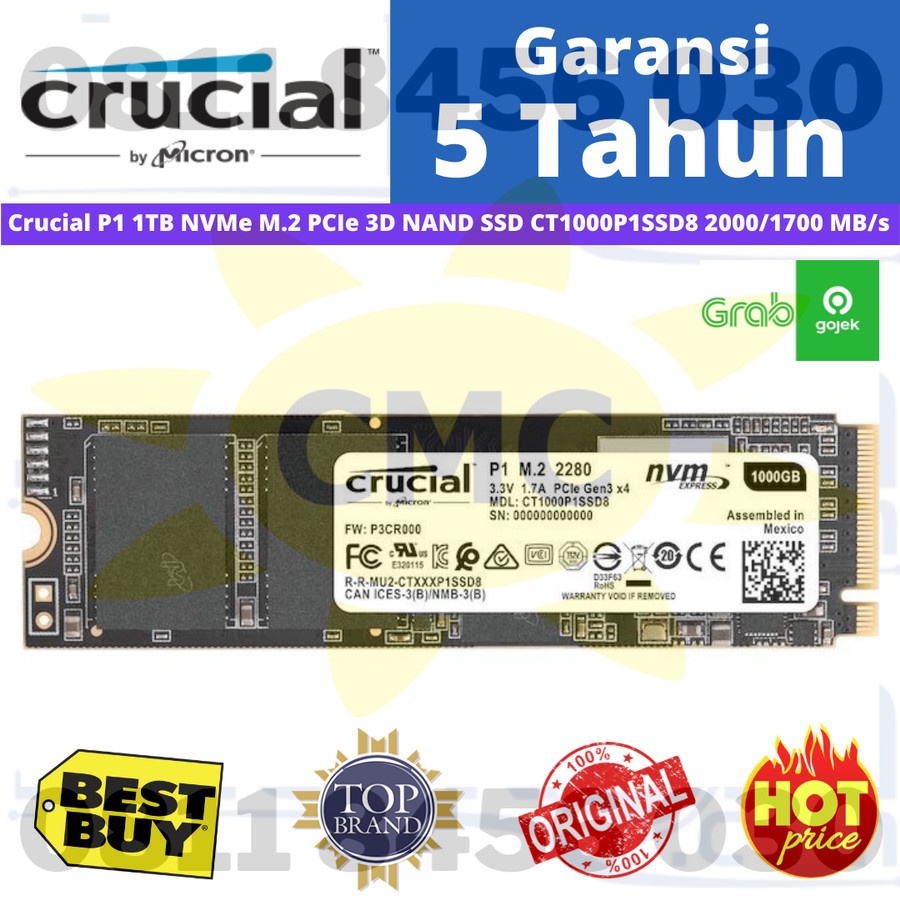 Crucial P1 1TB 3D NAND NVMe PCIe M.2 SSD Up to 2400MB/s CT1000P1SSD8