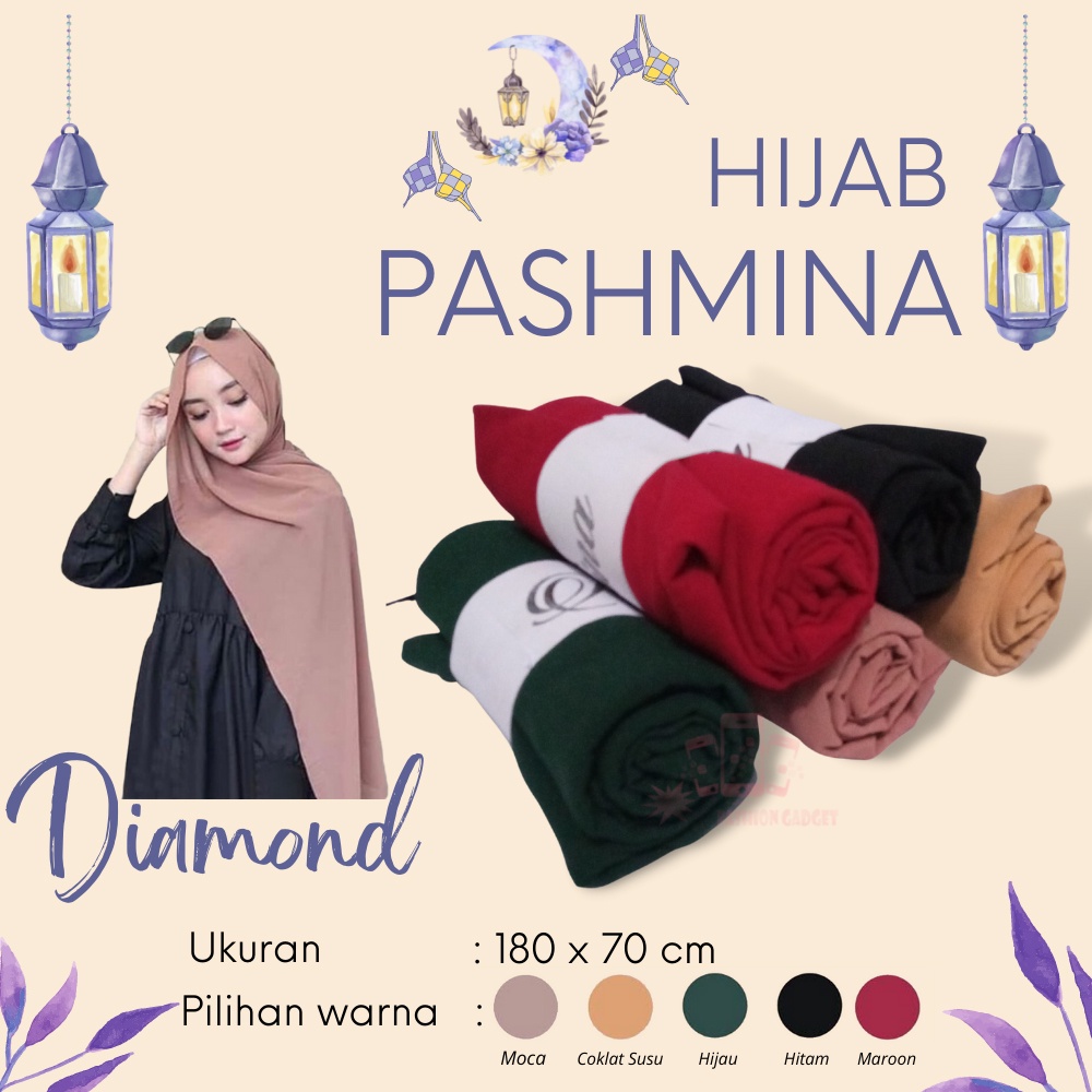 Hijab Pasmina Diamond 180 x 70 Polos Adem Dipakai Sehari-Hari / Pashmina / Kerudung pashmina / Hijab Pasmina / Jilbab Pashmina