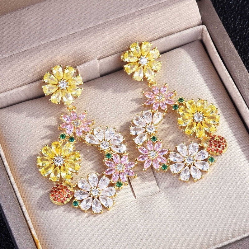Beautiful All Match Inlaid Zircon Yellow Flower Earrings
