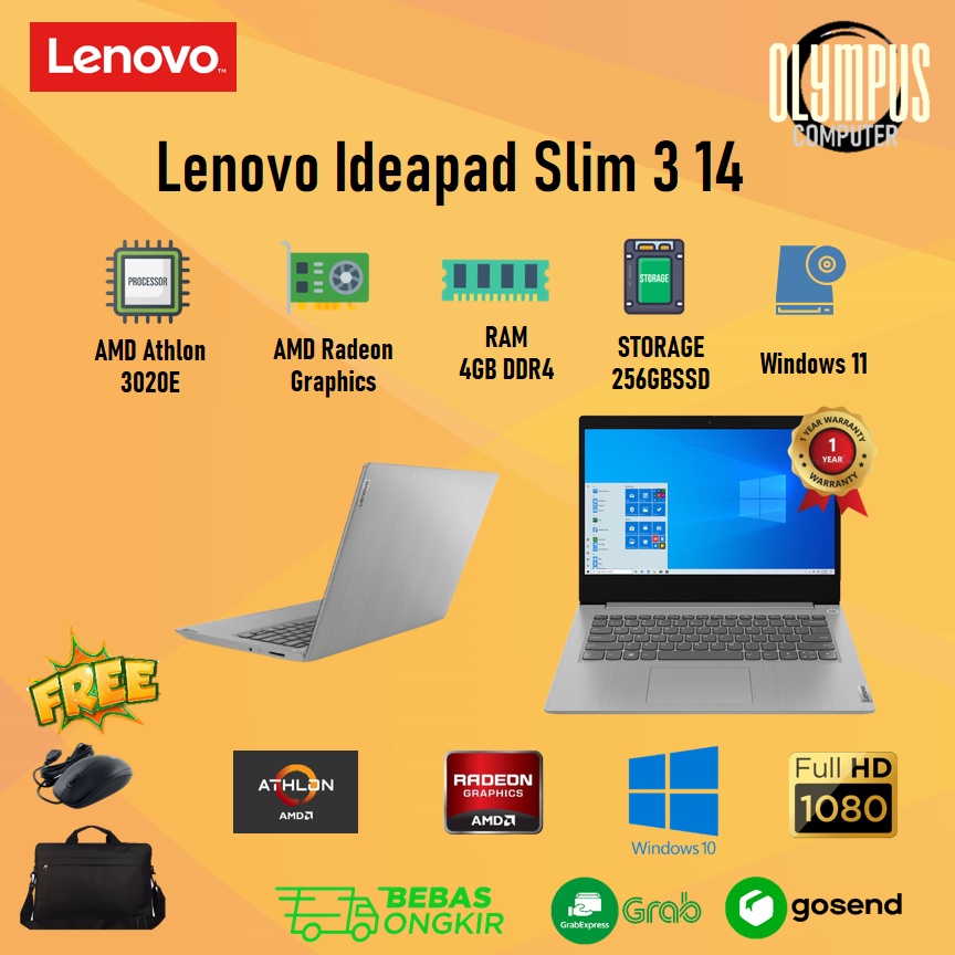 Laptop Lenovo Ideapad Slim 3 14 3020E 4GB 256SSD W11+OHS 14"Inch
