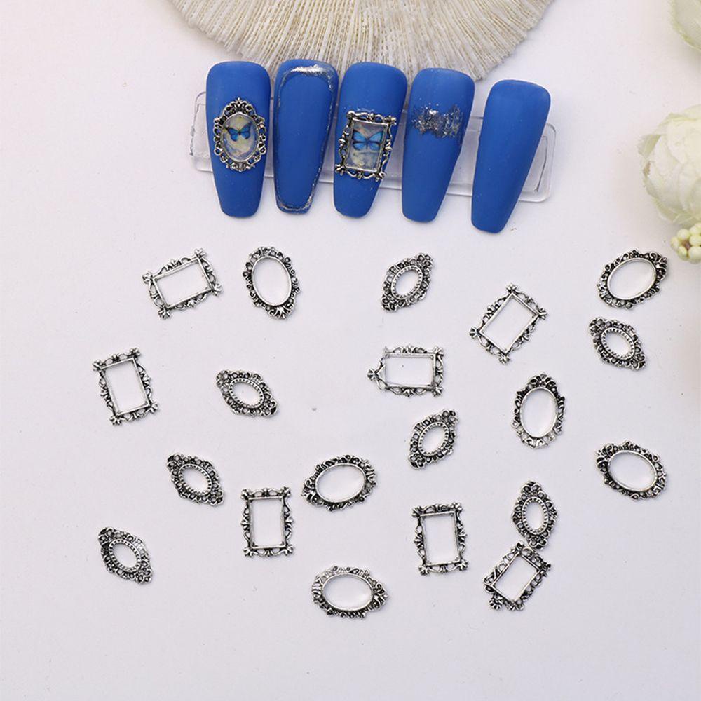 Needway Bingkai Foto Nail Art Dekorasi Emas Perak Alloy Hollow Ornamen Indah Klasik Retro DIY Nail Patch