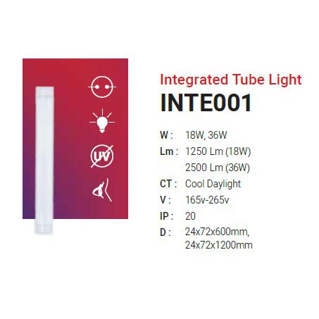 Bohlam / Lampu T8 IN LITE / INLITE INTEGRATED 18W - INTE001