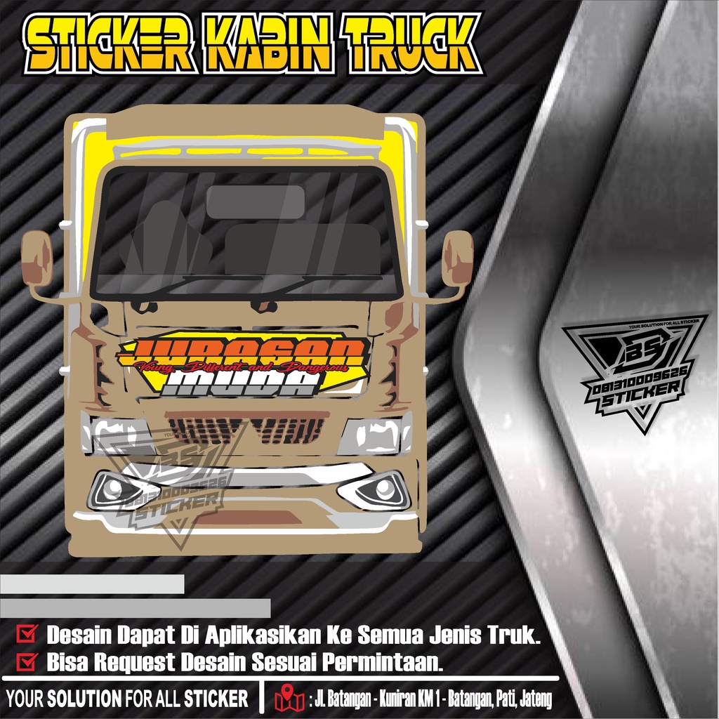 Stiker Kabin Truk Semua Jenis Giga, Canter, elf, umplong, ps 120, dyna, dutro, dll bebas custom desa