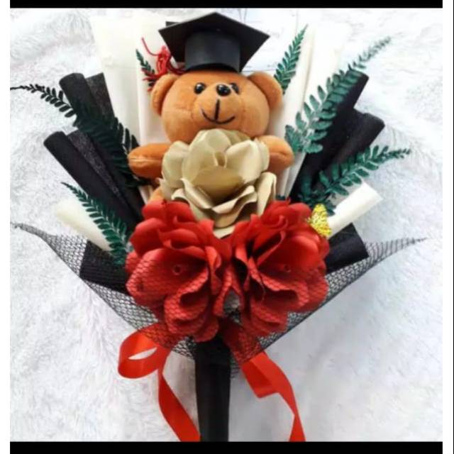 Buket Boneka Wisuda / Buket Bunga Kertas / Kado Wisuda / Buket Boneka Beruang Wisuda Bunga Kertas