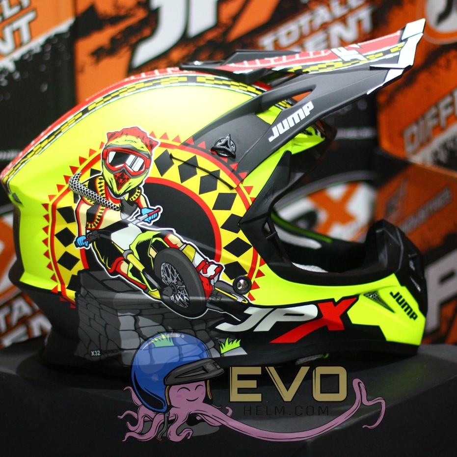 HELM JPX CROSS_FOX1 SERI X32 - FLUO YELLOW DOFF + GOOGLE SNAIL (ONGKIR 2 KG) HELM JPX TERBARU