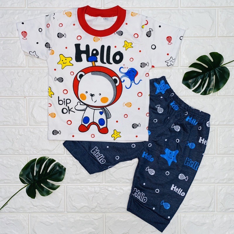 SETELAN BAJU  ANAK  LAI LAKI USIA 6 24 BULAN  MOTIF HELLO 