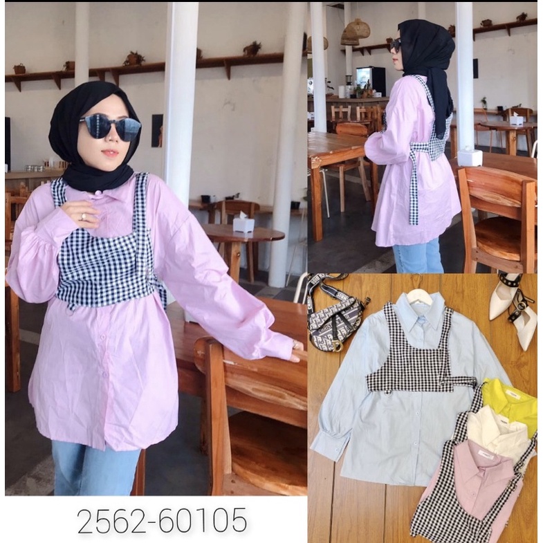 kemeja vest kotak / kemeja vest tali /atasan kemeja vest import