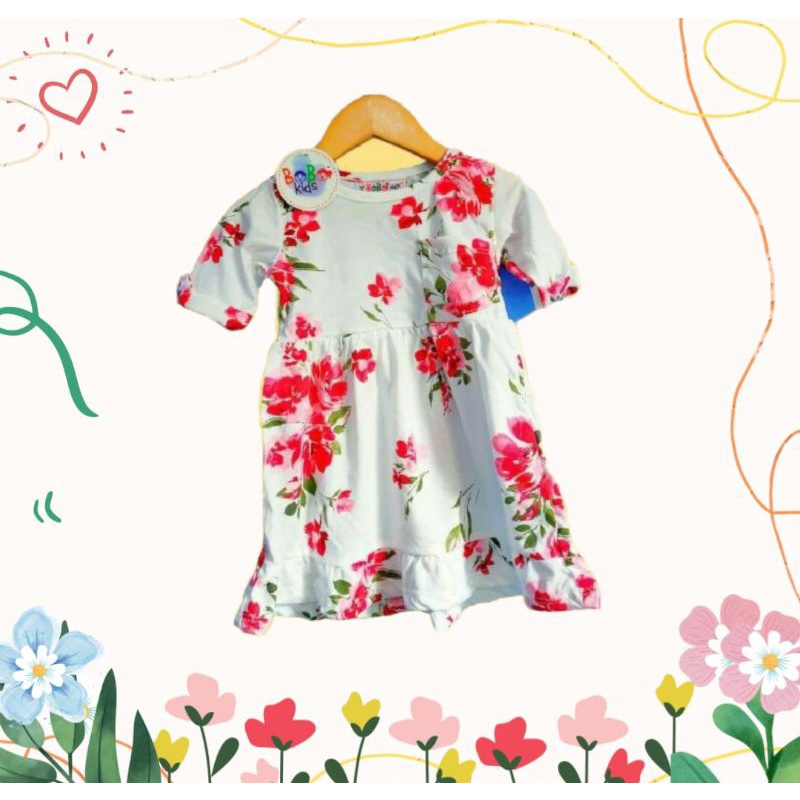 [Bobo kids] BAJU ANAK PEREMPUAN [FLOWLY] [1-3 THN] [DRESS ANAK KATUN KAOS MIX MOTIF] [MBK]