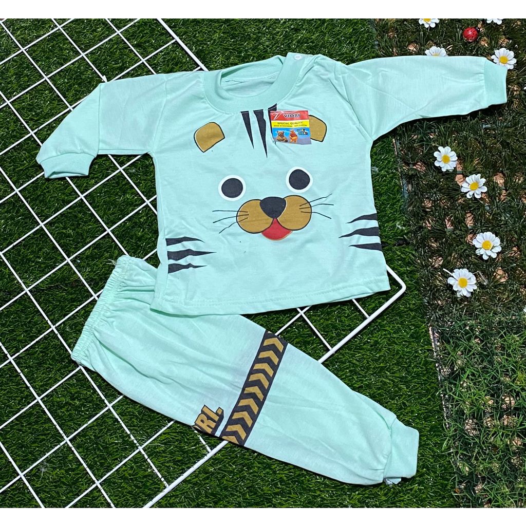 baju bayi setelan motif kucing DASAR WARNA 3-18bulan (PP 045)