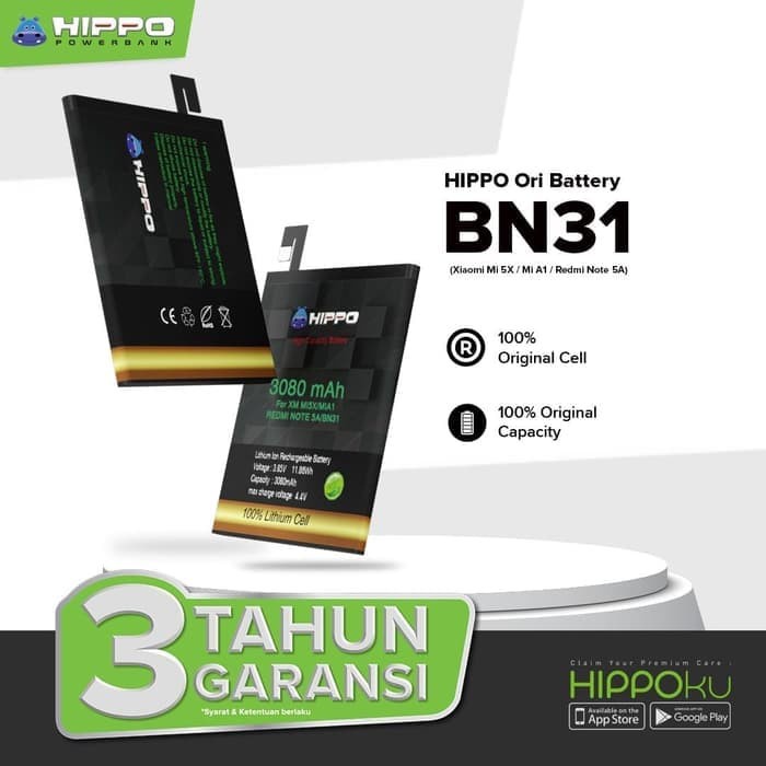 Hippo Baterai BN31 Xiaomi Redmi Mi A1 3080 mAh Premium Cell Quality