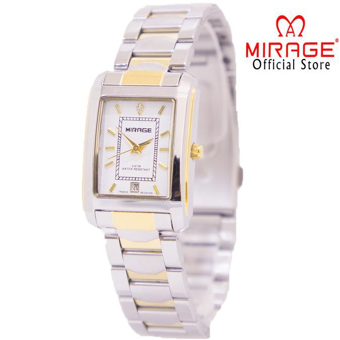 Jam Tangan Cewe Mirage Cantik Mewah Silver Gold Tahan Air Garansi 7738