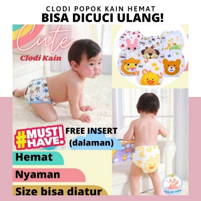 HEMAT! Free Insert Celana Bayi Popok Kain Clodi Bayi Kancing 4 Size Cuci Ulang