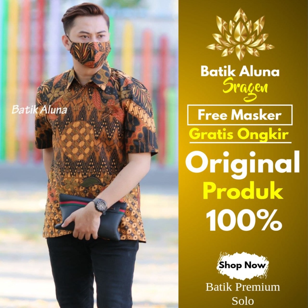Aluna Batik Keris Pria Lengan Pendek Premium Casual Solo Motif Kombinasi Lapis Furing Original PD010