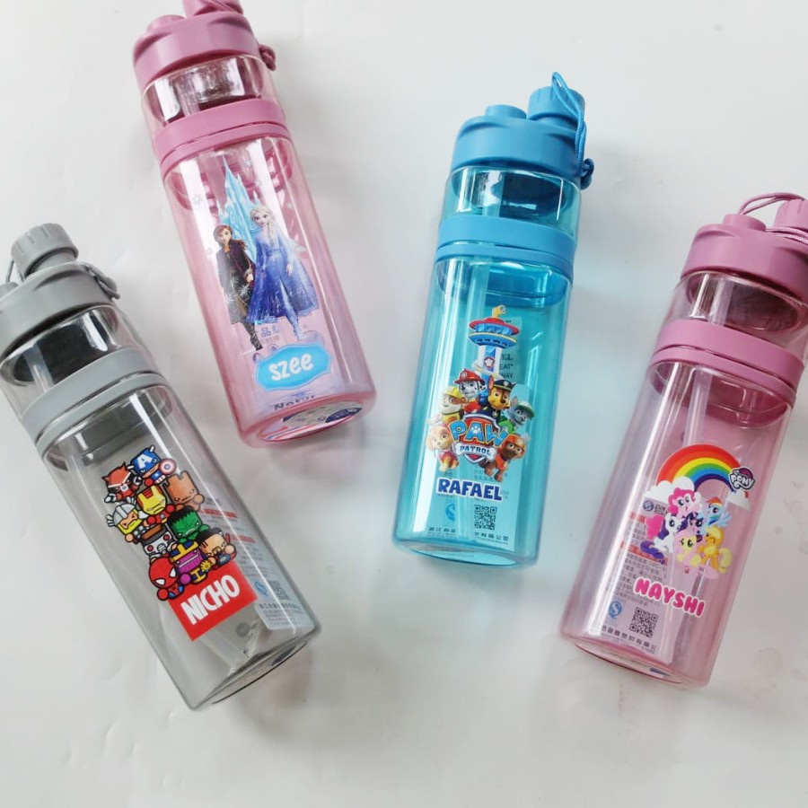 Botol Minum Custom 700ml Souvenir Anak Kado Ulang Tahun minion little pony frozen elsa superhero minecraft baby shark paw patrol avengers