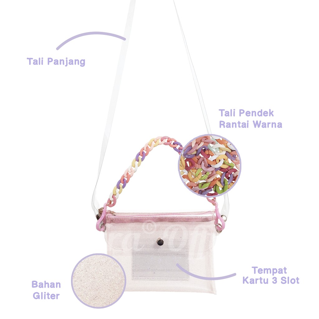 TAS SELEMPANG UNIK WANITA REMAJA MIKA TALI PANJANG &amp; TALI RANTAI COLORFUL SHIFRA HS310