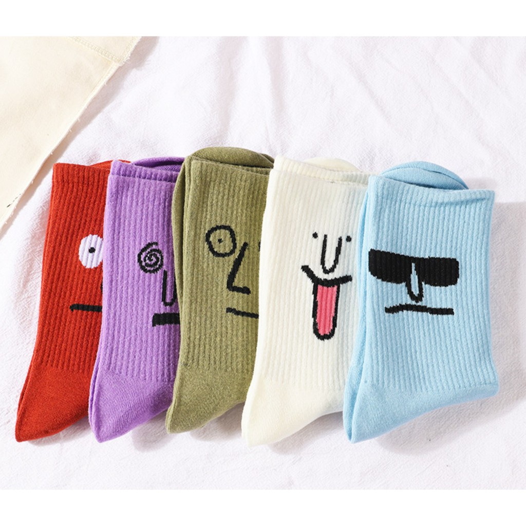 KK-71 kaos kaki wanita cotton tebal face emoticon emoji olahraga import jepang korea japan