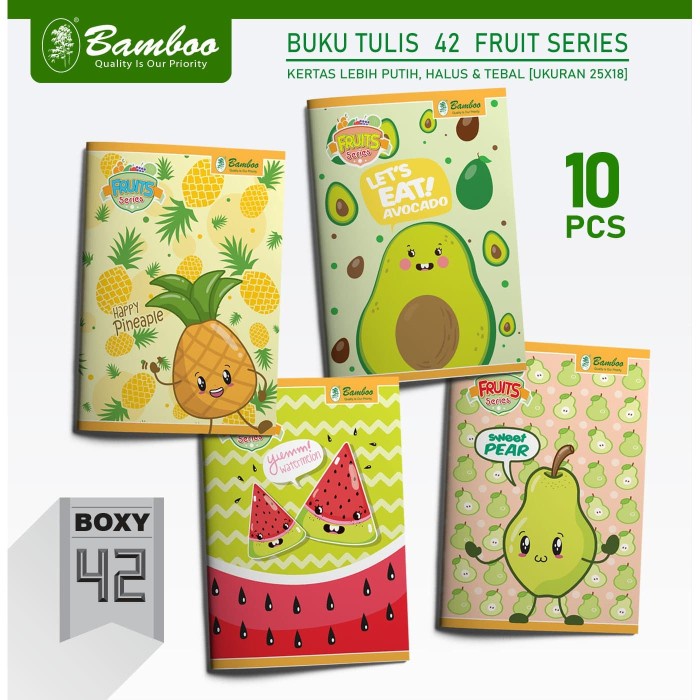 

(BISA COD) Bamboo Buku Tulis BOXY 42 Fruit Series [1 pak/10 buku]