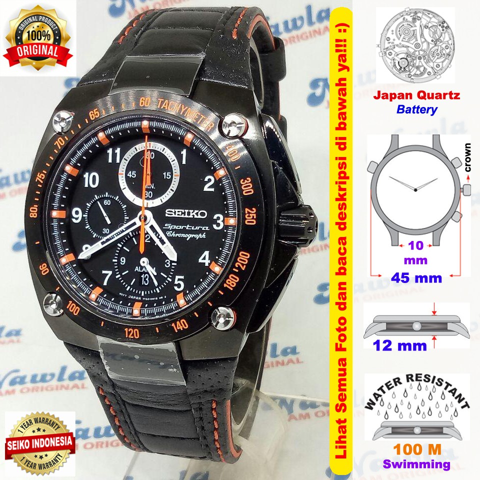 Seiko Sportura SNA37P1 Chronograph Full Black Sapphire | Jam Pria SNAE37