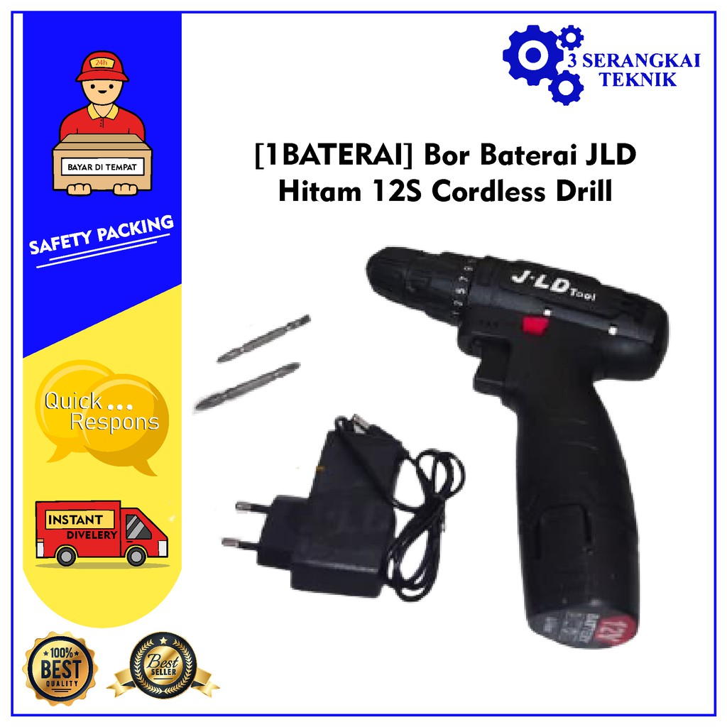 [1BATERAI] Bor Baterai JLD Hitam 12S Cordless Drill