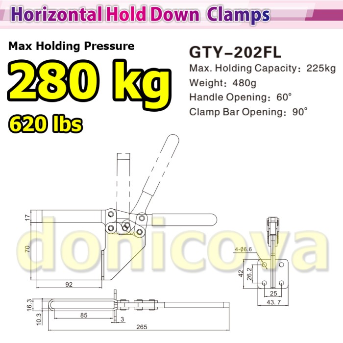 Toggle Clamp Vertical GH 202FL GTY 202 FL setara WIPRO TCH-921 280kg