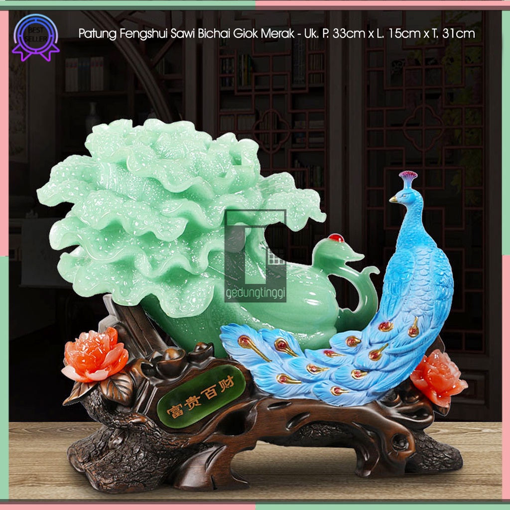 Pajangan Patung Hiasan Hadiah Kado Sawi Putih Bai Cai Bulu Burung Merak Phoenix Bunga Teratai Lotus Meja Kantor Aesthetic Benda Hoki Rejeki Rezeki Fengshui Feng Shui Tree Decoration Pohon Keberuntungan Wedding Happy Anniversary Batu Giok Resin Emas Cina