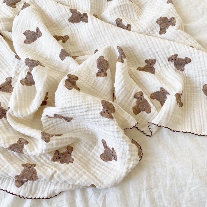 Teddy bear muslin stitch blanket /Lenuna Pure cotton blanket / selimut bayi