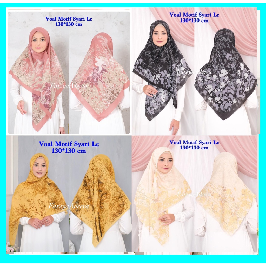 New Hijab |Jilbab Segi Empat Syari Motif LC | Farsya Adeeva Voal Motif Syari Lc | 130 x 130 | SERAGA