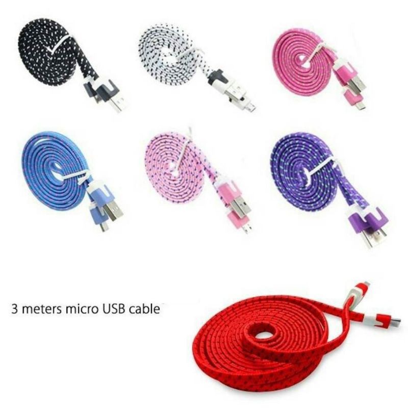 KABEL DATA Micro USB Warna Warni 3M - MOTIF TALI SEPATU