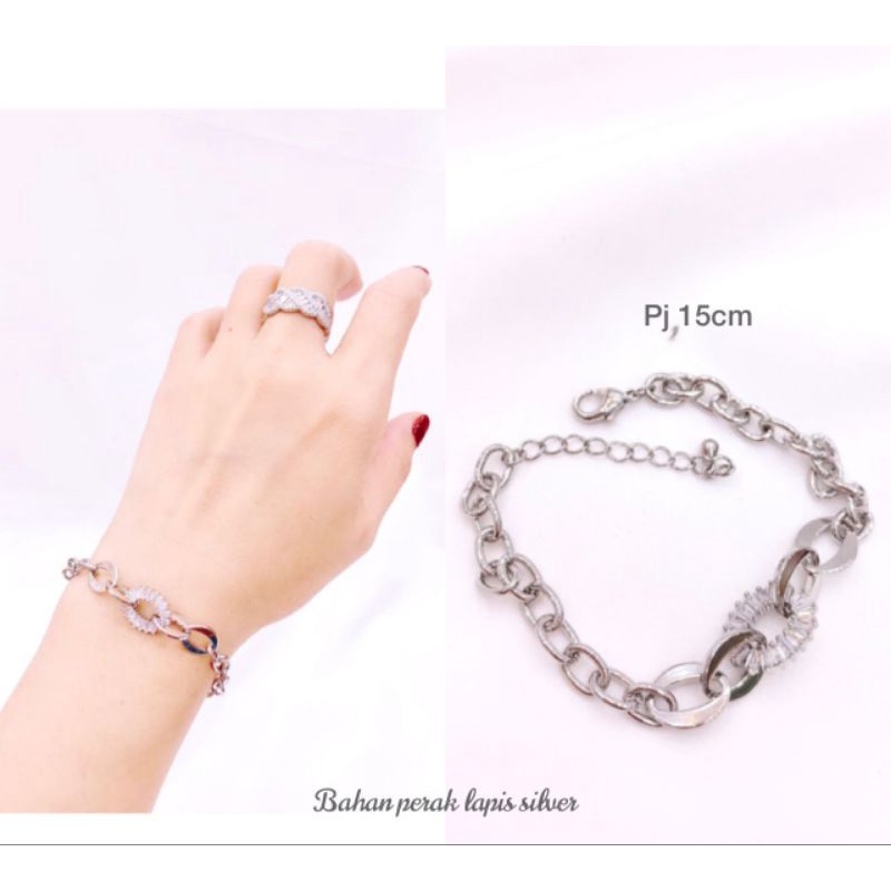 Gelang Silver925 Perak Mata kilau Platgold Model Rantai Premium Quality Anti karat anti alergi Gs102