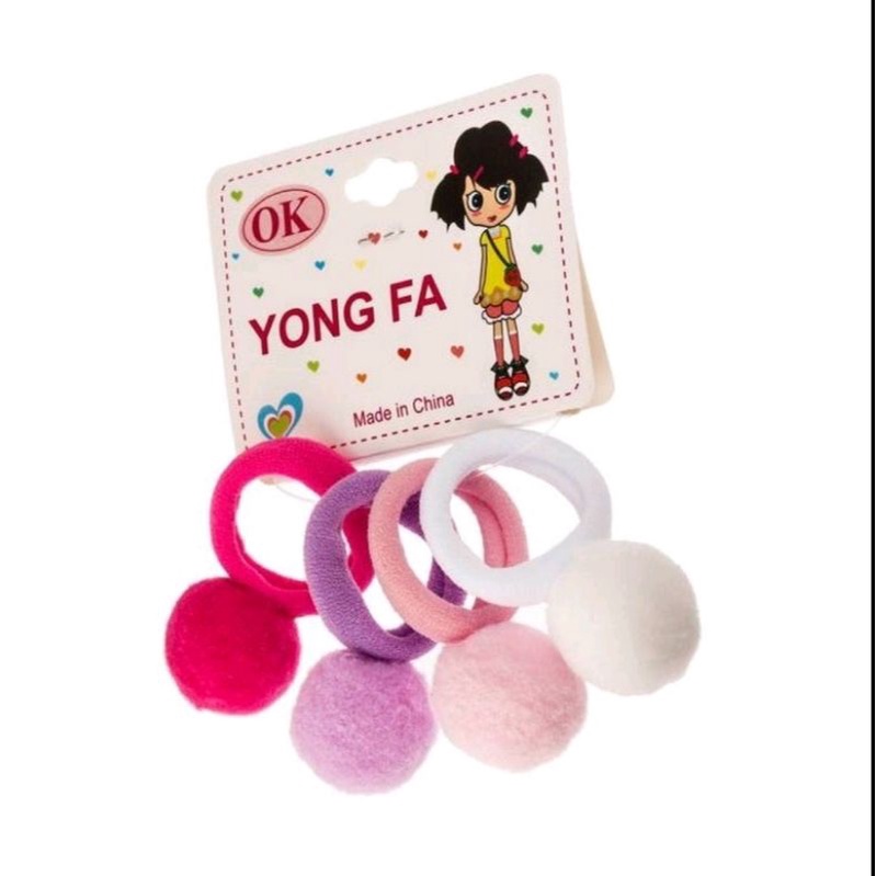 (1 CARD ISI 4) KUNCIR POMPOM / BUNGA LUCU IKAT RAMBUT POMPOM BUNGA KARET POMPOM BUNGA IMPORT BEST SELLER