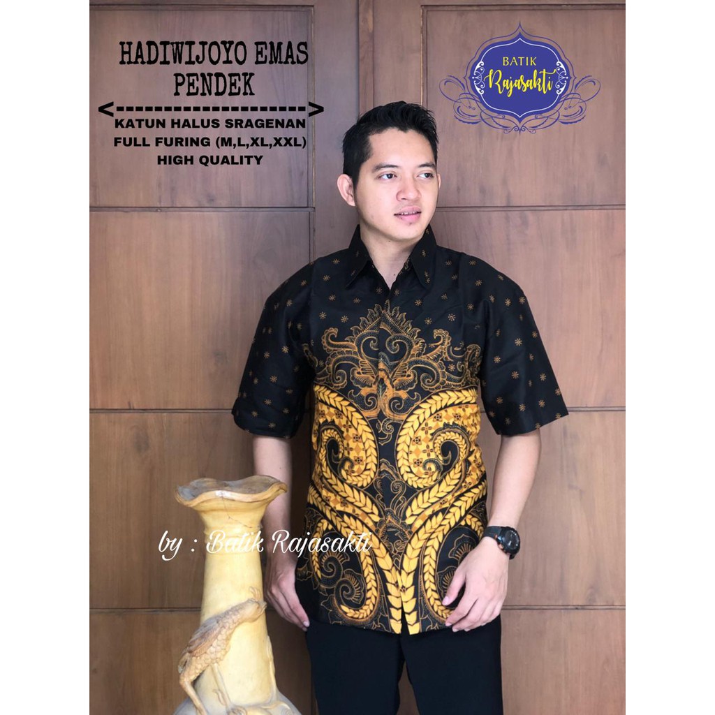 HADIWIJOYO EMAS Kemeja Batik Pria Lengan Pendek Katun Halus FULL FURING Rajasakti