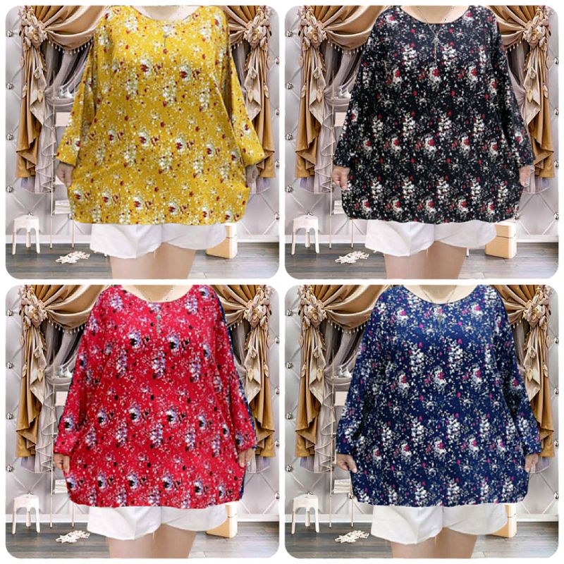 atasan jumbo lengan panjang wanita LD 137 CM JUMBO BIG SIZE baju wanita jumbo lengan/tangan panjang bahan rayon good quality