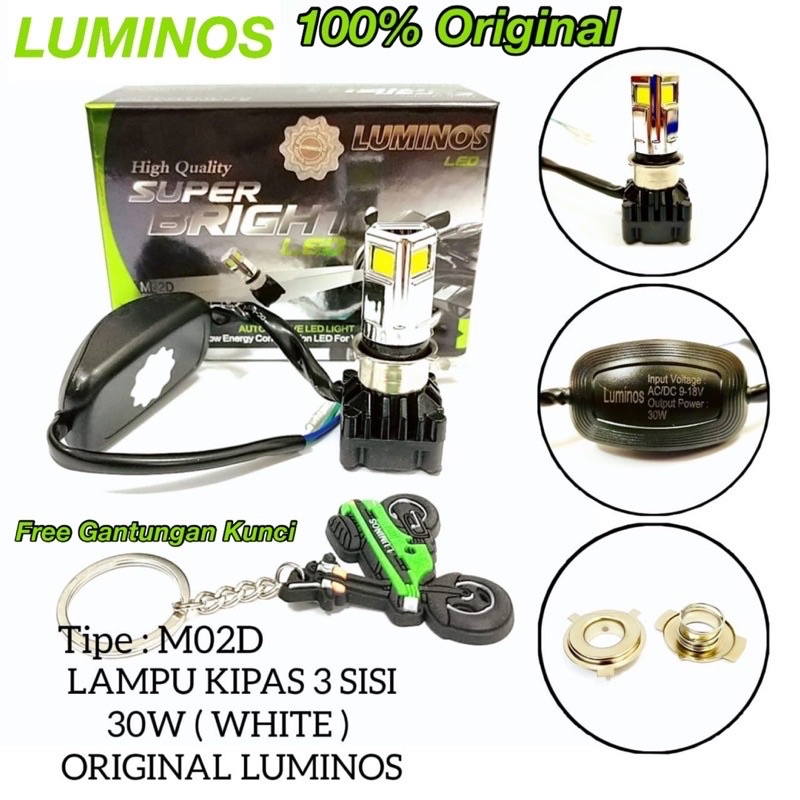 LAMPU LED LUMINOS ORIGINAL 3 SISI LAMPU DEPAN LED AC / DC  MOTOR MERK LUMINOS ORIGINAL