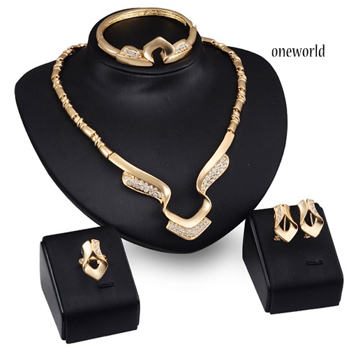 OW@ Women's Stylish Banquet Party Alloy Choker Necklace Bracelet Ring Earrings Set