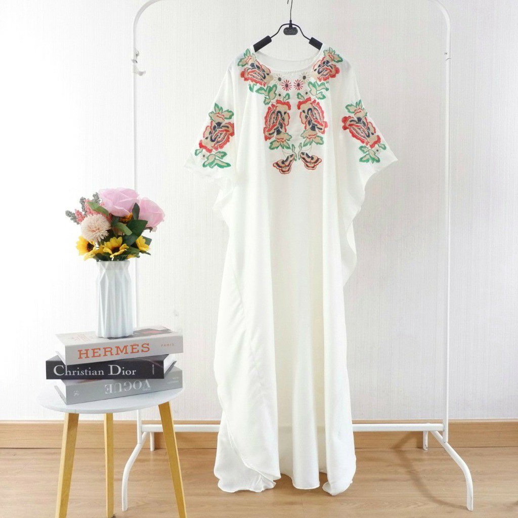 Kaftan Bordir Moscrepe Premium Mewah Putih