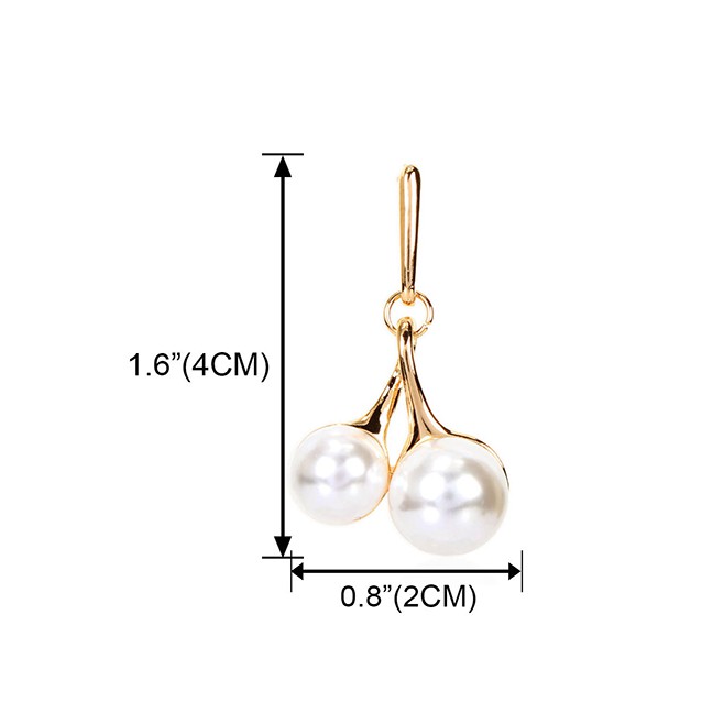 LRC Anting Tusuk Fashion Golden Imitation Pearl Cherry Alloy Stud Earrings K04181