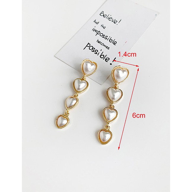 LRC Anting Tusuk Fashion Gold Alloy Pearl Love Stud Earrings F91337