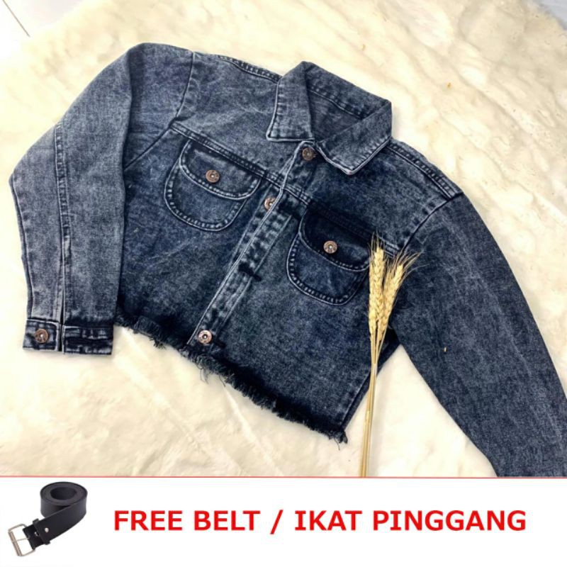 BISA COD JAKET JEANS SNOW BLACK GRATIS BELT