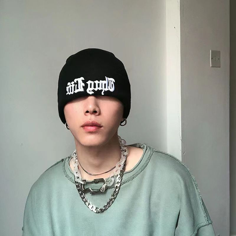 Topi beanie Rajut Motif Bordir thug life Bahan Katun Untuk Pria Dan Wanita