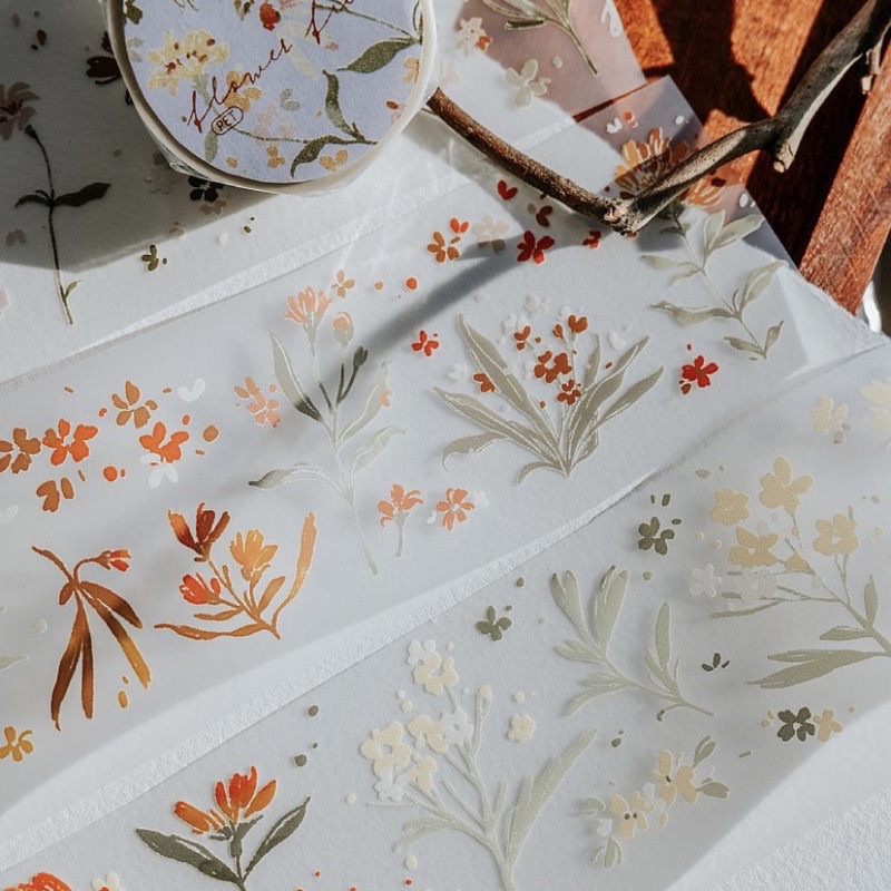 

[Sample] Meow Illustration Flower Field Washi & PET Tape