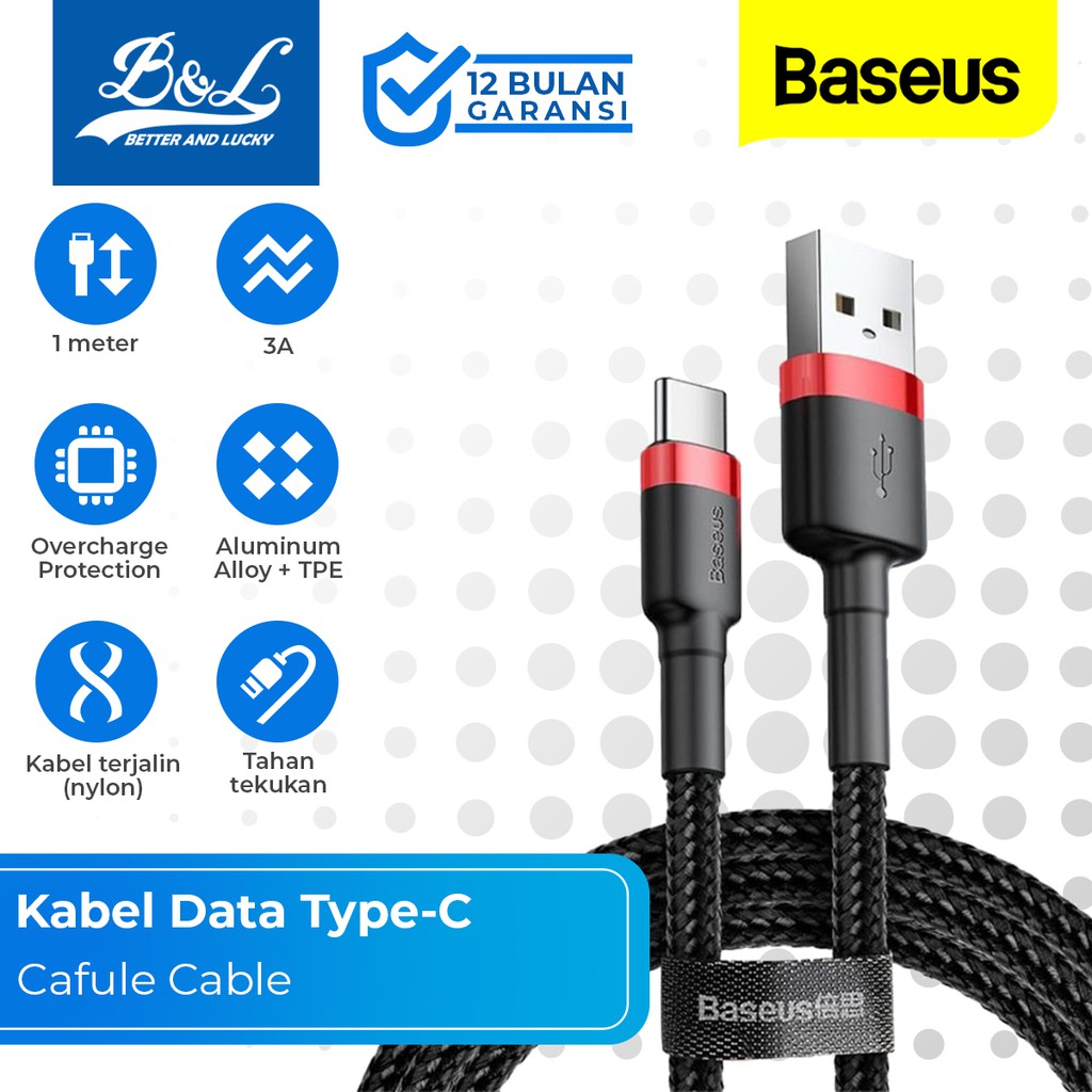 BASEUS Cafule Kabel Data USB to Type-C 3A Braided