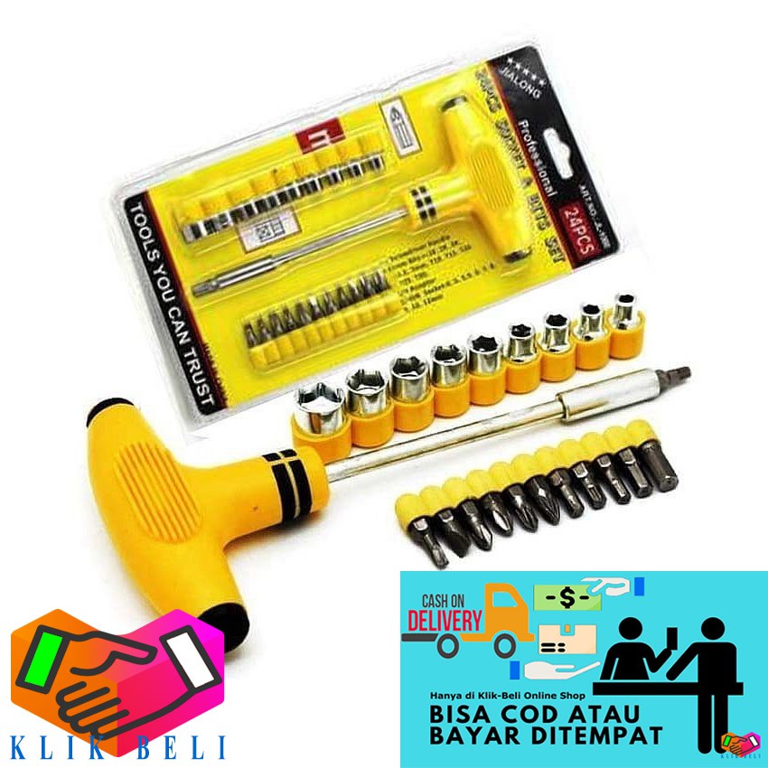 Obeng T Set 24pcs Serbaguna Kunci Socket Bits Sok Palu Screwdriver