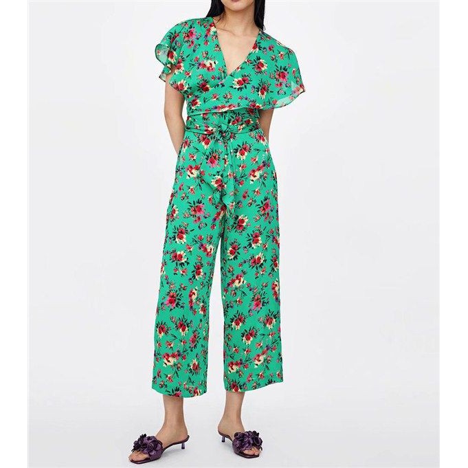 green flower jumpsuit