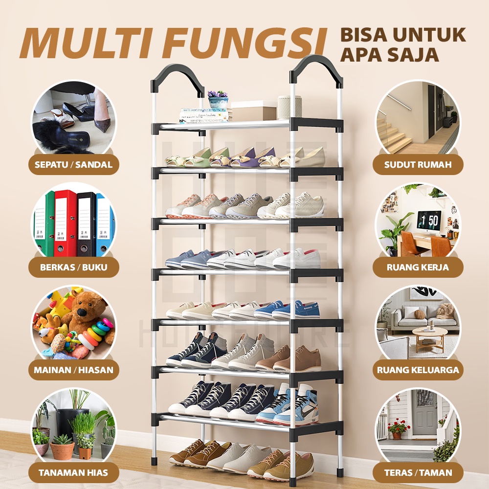 Rak Sepatu Stainless Steel Kuat Tempat Sepatu Sandal Multifungsi Kapasitas Besar 5 Susun 6 Susun 7 Susun HUGO