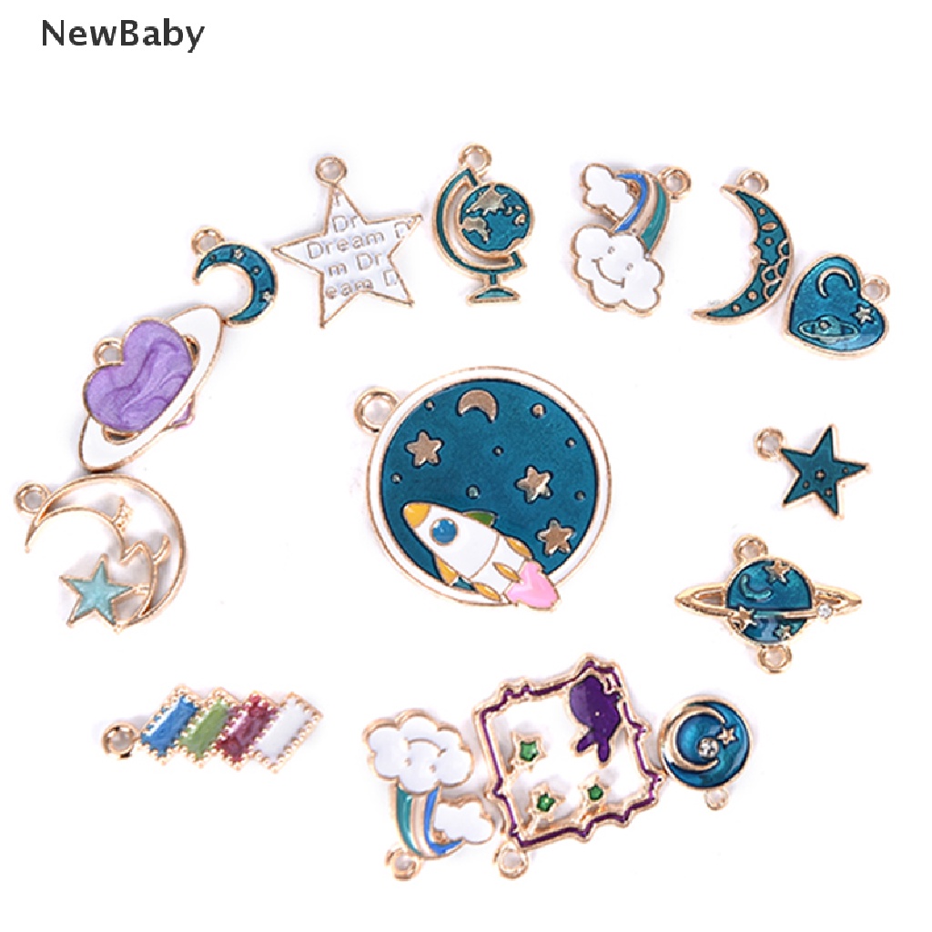 15pcs Liontin Enamel Bentuk Bulan Bintang Universe Untuk Membuat Perhiasan