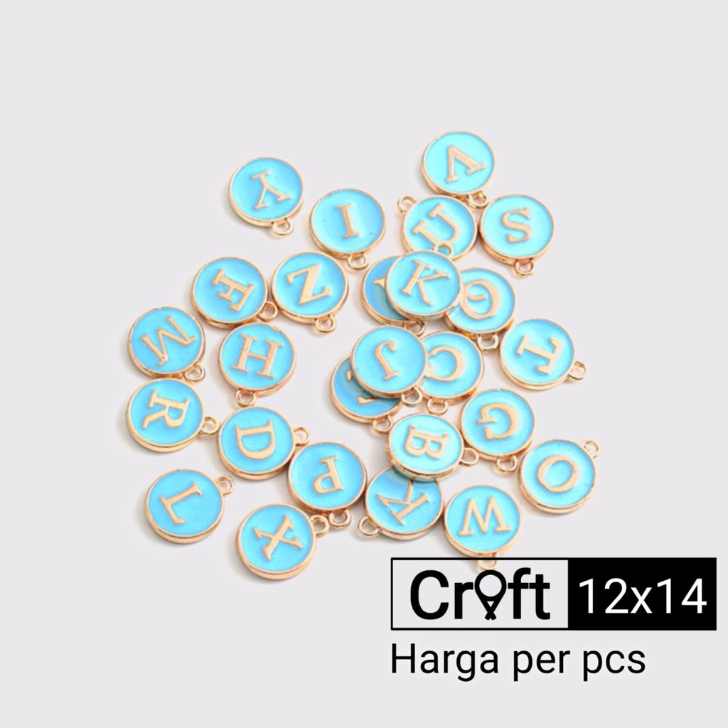 Charm huruf enamel epoxy biru bandul gelang kalung huruf bulat satuan 99Craft