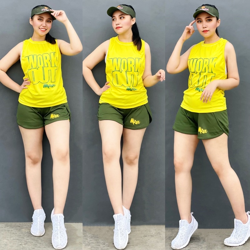 Hotpants & Tanktop Workout Series set 2 in 1 Kuning Army